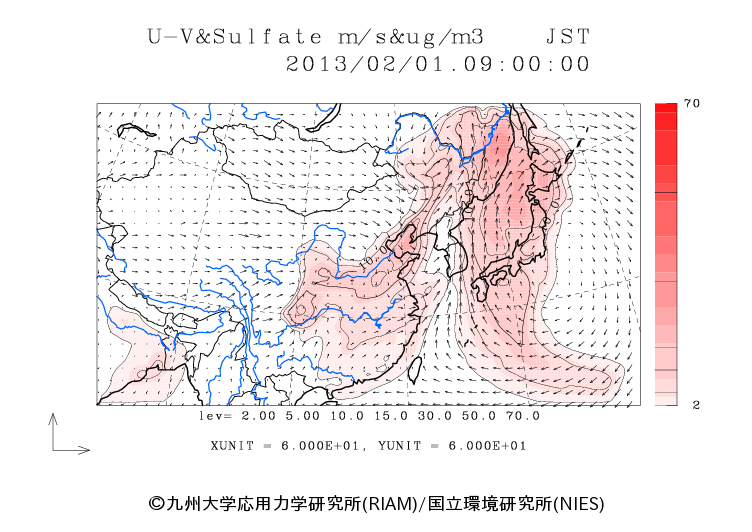 大気汚染物質)の予想分布2013年2月1日9時JST